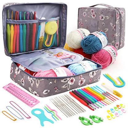KOVEEN 59Pcs/Set  Portable Crochet Knitting Set DIY Beginner Crochet Hook Kit With Storage Bag Material Pack and Storage Tools