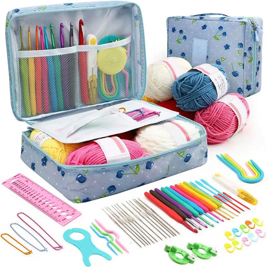 KOVEEN 59Pcs/Set  Portable Crochet Knitting Set DIY Beginner Crochet Hook Kit With Storage Bag Material Pack and Storage Tools