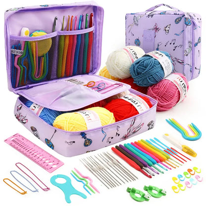 KOVEEN 59Pcs/Set  Portable Crochet Knitting Set DIY Beginner Crochet Hook Kit With Storage Bag Material Pack and Storage Tools