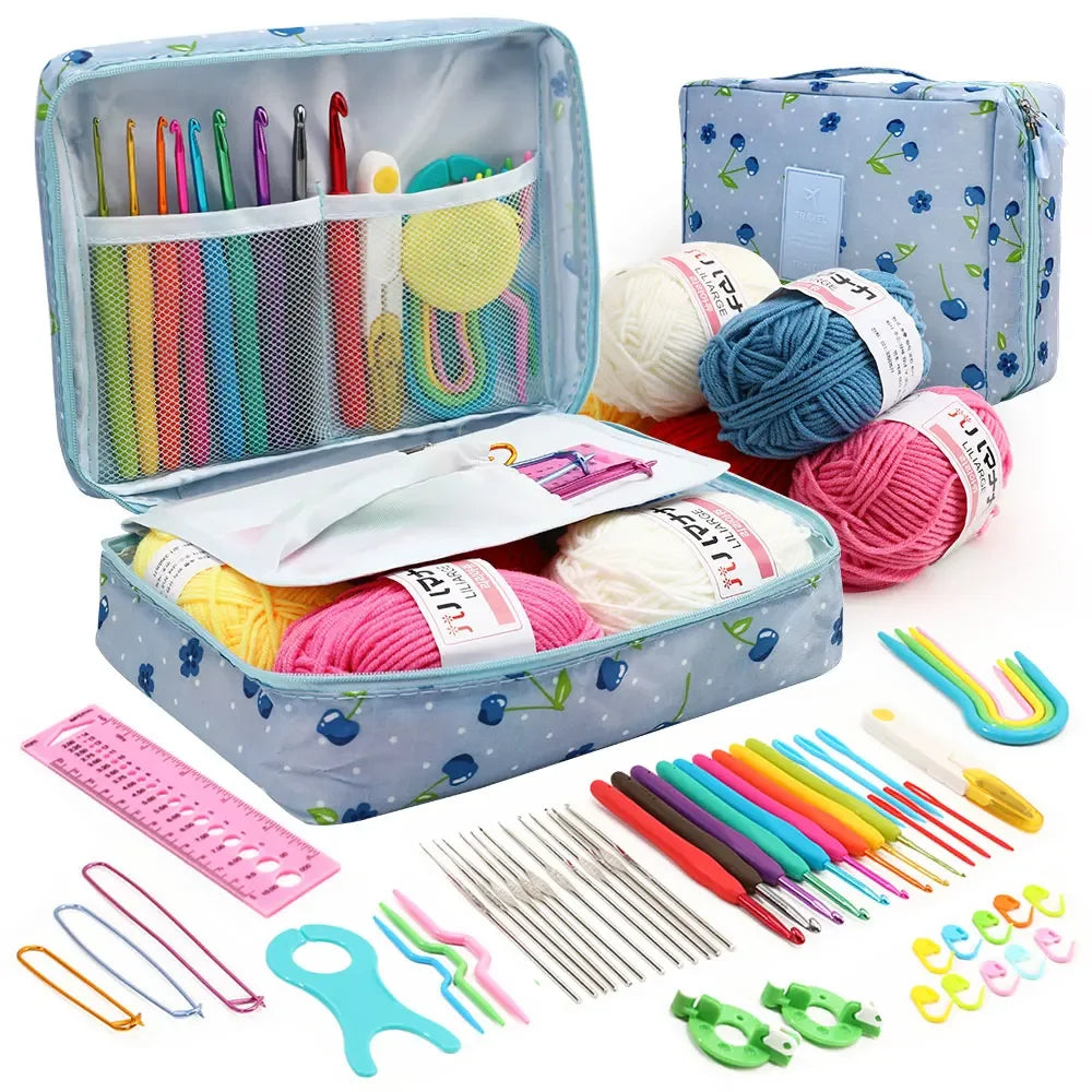 KOVEEN 59Pcs/Set  Portable Crochet Knitting Set DIY Beginner Crochet Hook Kit With Storage Bag Material Pack and Storage Tools