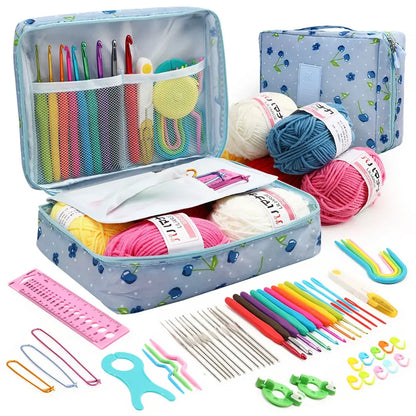 KOVEEN 59Pcs/Set  Portable Crochet Knitting Set DIY Beginner Crochet Hook Kit With Storage Bag Material Pack and Storage Tools