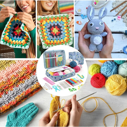 KOVEEN 59Pcs/Set  Portable Crochet Knitting Set DIY Beginner Crochet Hook Kit With Storage Bag Material Pack and Storage Tools