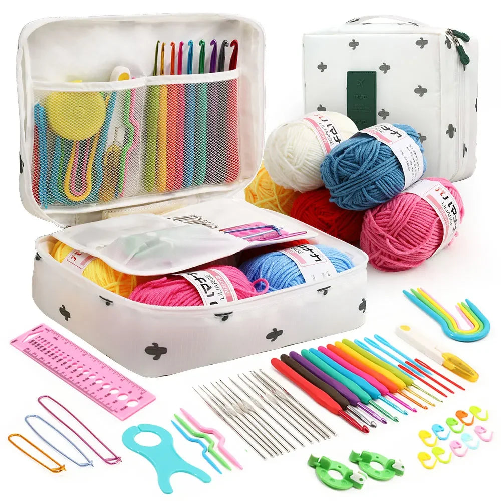 KOVEEN 59Pcs/Set  Portable Crochet Knitting Set DIY Beginner Crochet Hook Kit With Storage Bag Material Pack and Storage Tools