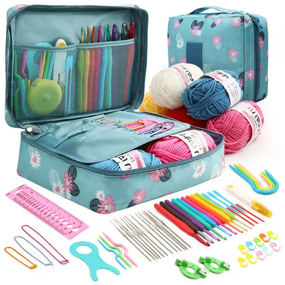 KOVEEN 59Pcs/Set  Portable Crochet Knitting Set DIY Beginner Crochet Hook Kit With Storage Bag Material Pack and Storage Tools