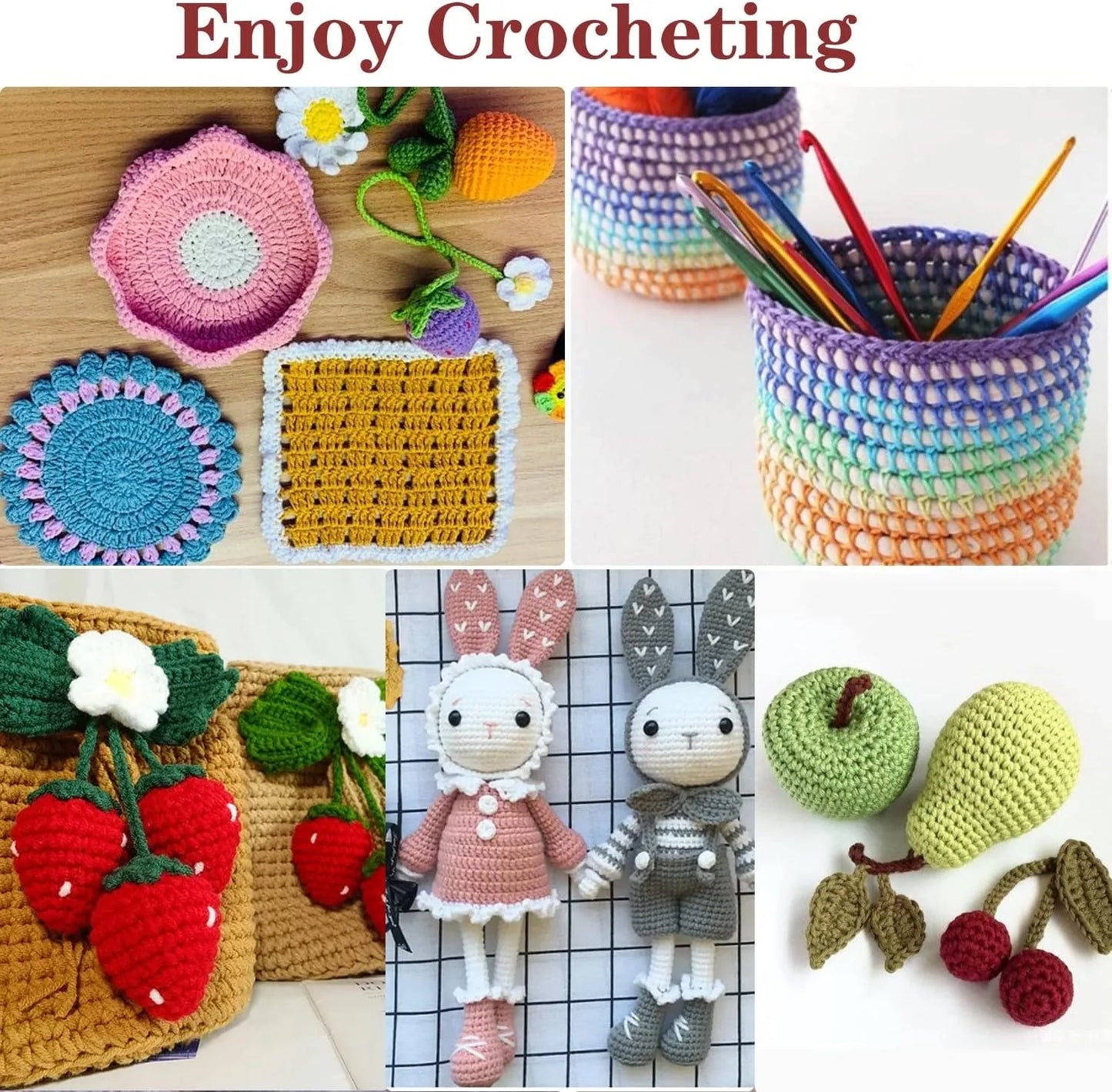 KOVEEN 59Pcs/Set  Portable Crochet Knitting Set DIY Beginner Crochet Hook Kit With Storage Bag Material Pack and Storage Tools